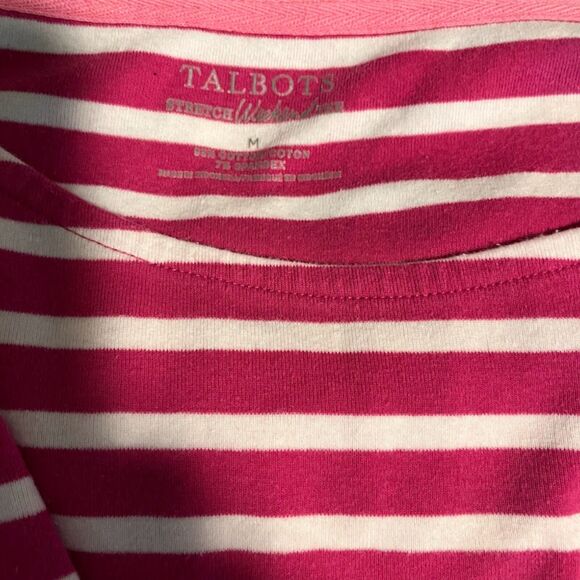 Talbots Weekend Tee M Pink White Stripe 3/4 Sleeve Stretch Normcore Casual - Picture 4 of 4